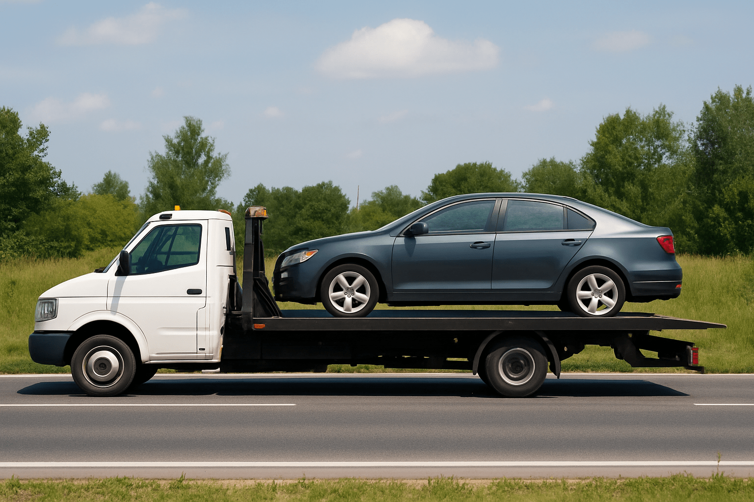 Une dépanneuse remorque une voiture